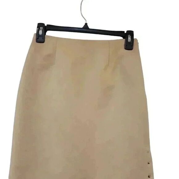 Wanko Women's Ivory Poly Faux Sueded Studded Lined Straight Pencil Straight Skir - Picture 2 of 9